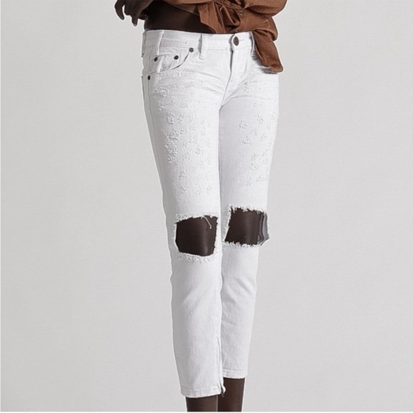Revolve One Teaspoon Freebirds Skinny Jeans White Distressed Denim Ankle Zip - Picture 8 of 11